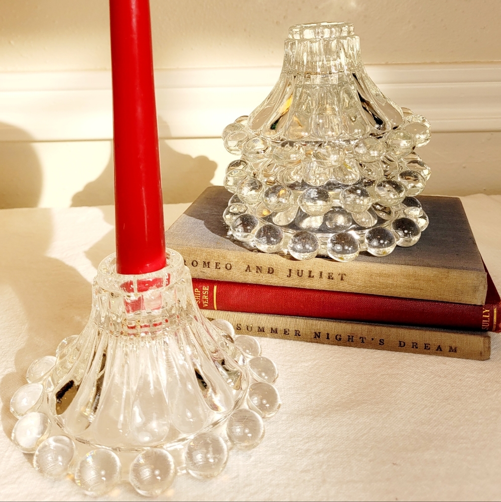 4 vintage Berwick-Boopie clear candlestick holders by Anchor Hocking